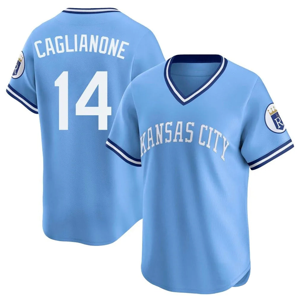 KC.Royals #14 Jac Caglianone Player Light Blue Limited Throwback Cooperstown Collection T-shirt Hdoa Stitched Jerseys