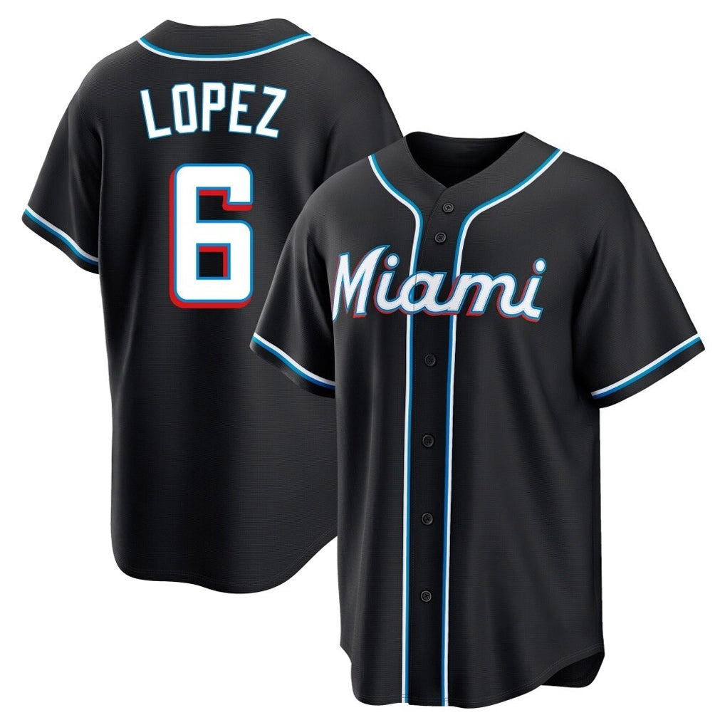 M.Marlins #6 Otto Lopez Player Black Fashion Out Home Game Hdoa Stitched Jerseys