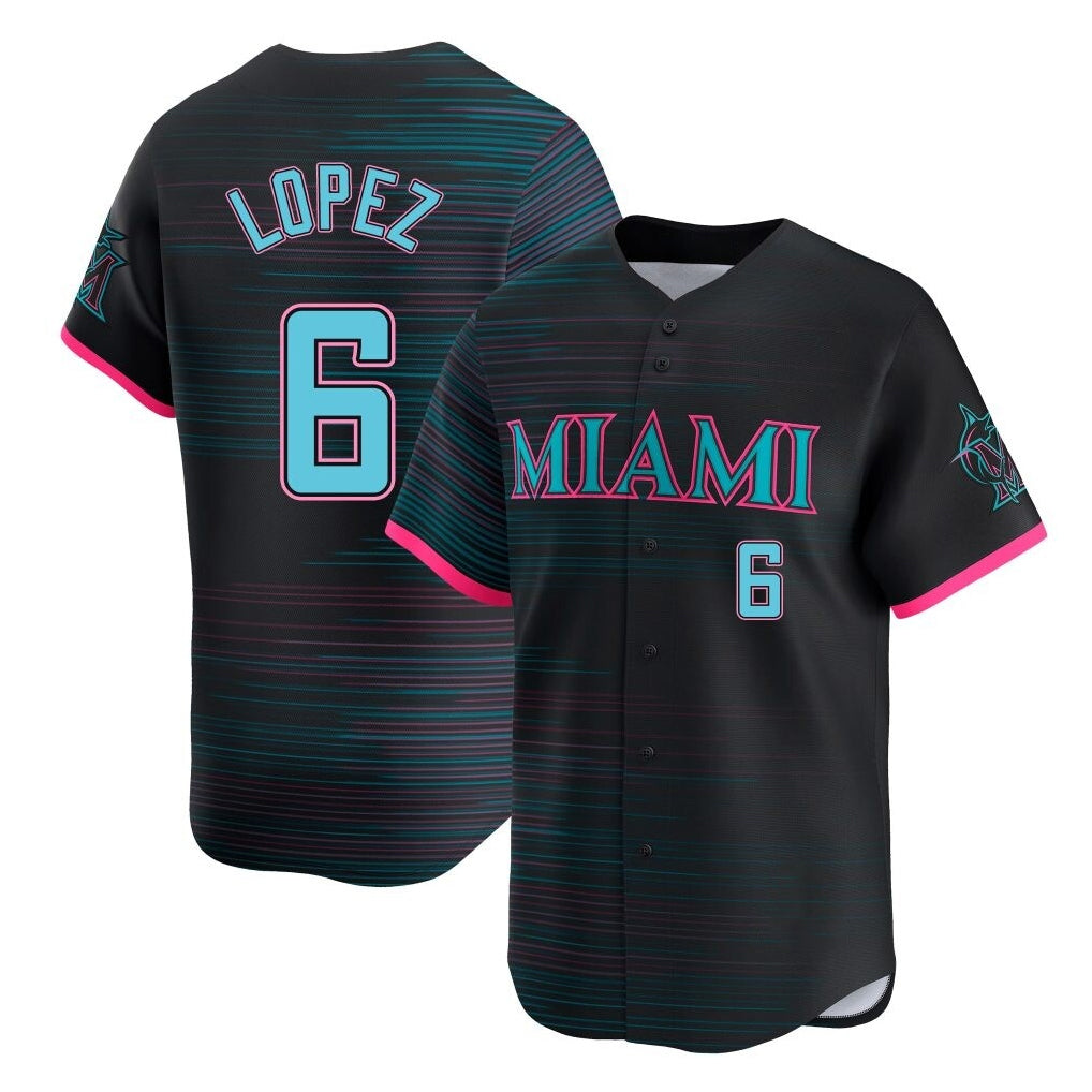 M.Marlins #6 Otto Lopez Player Black City Connect Home Limited Hdoa Stitched Jerseys