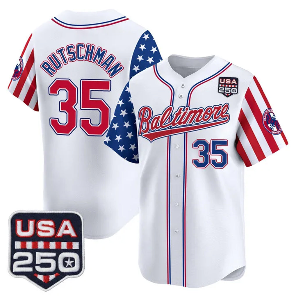 B.Orioles #35 Adley Rutschman Player White USA 250 Independence Day Vapor Premier Limited Home Game Hdoa Stitched Jerseys