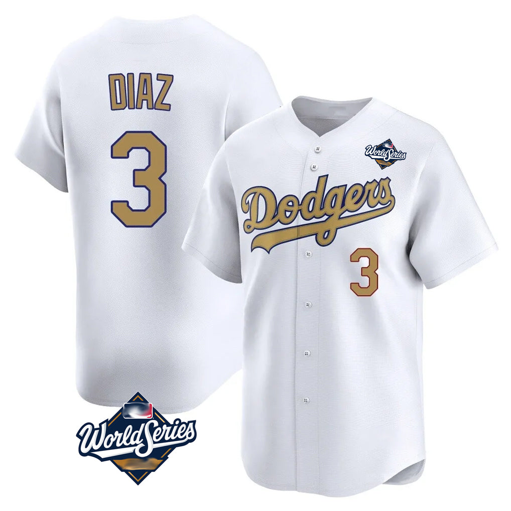 LA.Dodgers #3 Edwin D¨ªaz Player Gold World Series Collection Limited Home Hdoa Stitched Jerseys