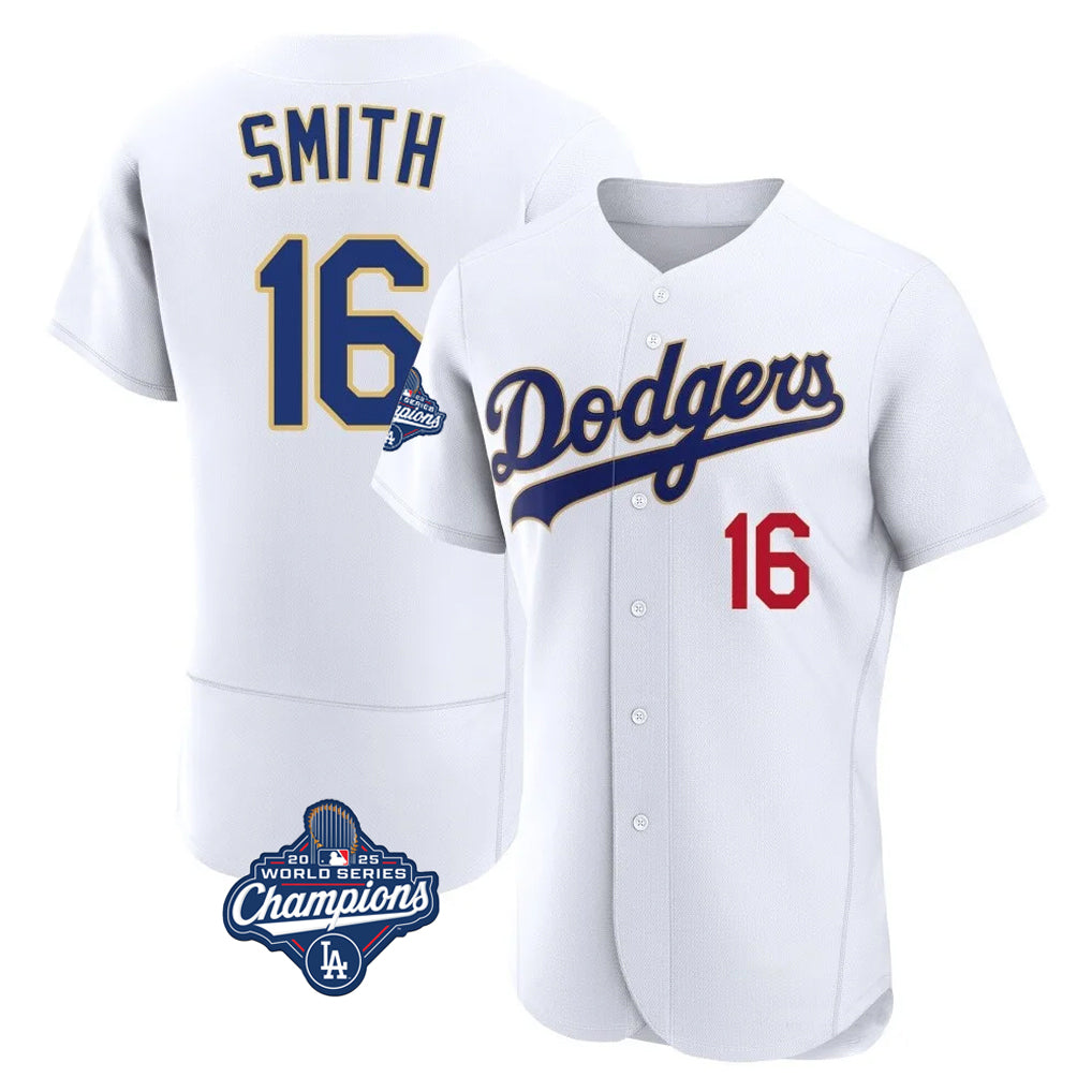 LA.Dodgers #16 Will Smith Player Gold White World Series Meet 2026 Collection Stadium Limited Elite Hdoa Stitched Jerseys