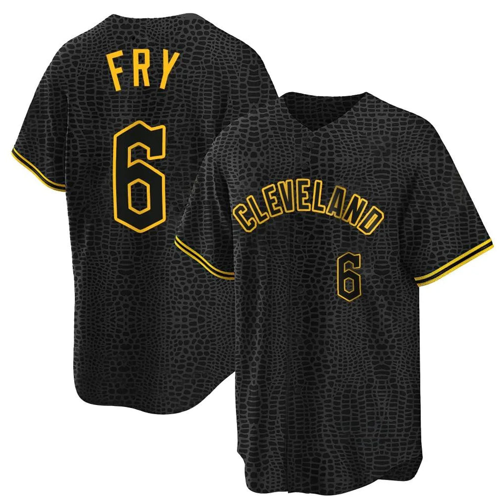 C.Guardians #6 David Fry Player Black Snake Skin City Home Game Hdoa Stitched Jerseys