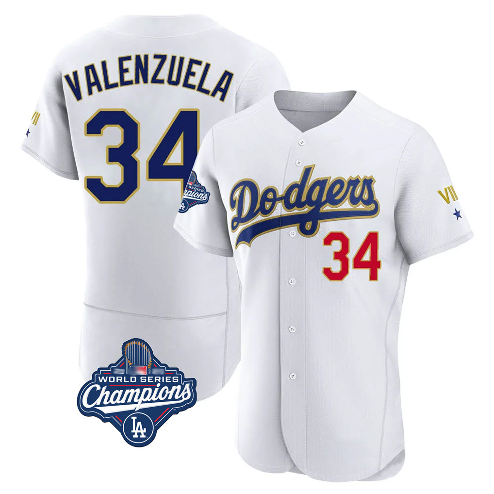 LA.Dodgers #34 Fernando Valenzuela Player Gold White World Series Meet 2026 Collection Stadium Limited Elite Hdoa Stitched Jerseys