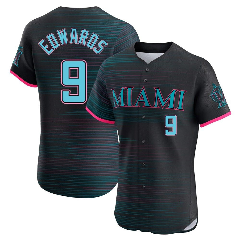M.Marlins #9 Xavier Edwards Player Black City Connect Home Limited Elite Hdoa Stitched Jerseys