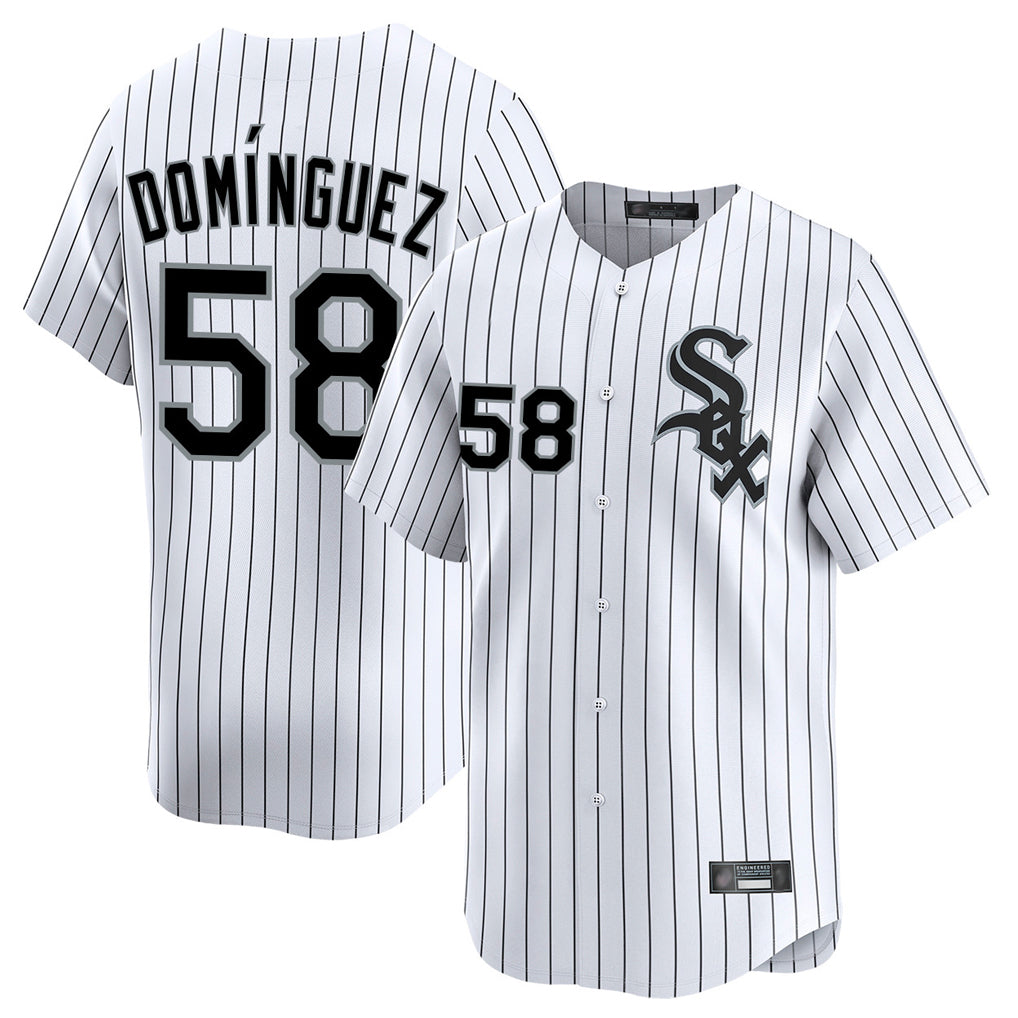 C.White Sox #58 Seranthony Dom¨ªnguez Player White Stripe Limited Home Hdoa Stitched Jerseys