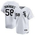 C.White Sox #58 Seranthony Dom¨ªnguez Player White Stripe Limited Home Hdoa Stitched Jerseys