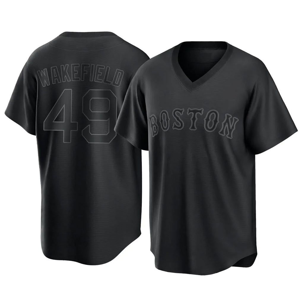 B.Red Sox #49 Tim Wakefield Player Black T-shirt Home Game Hdoa Stitched Jerseys