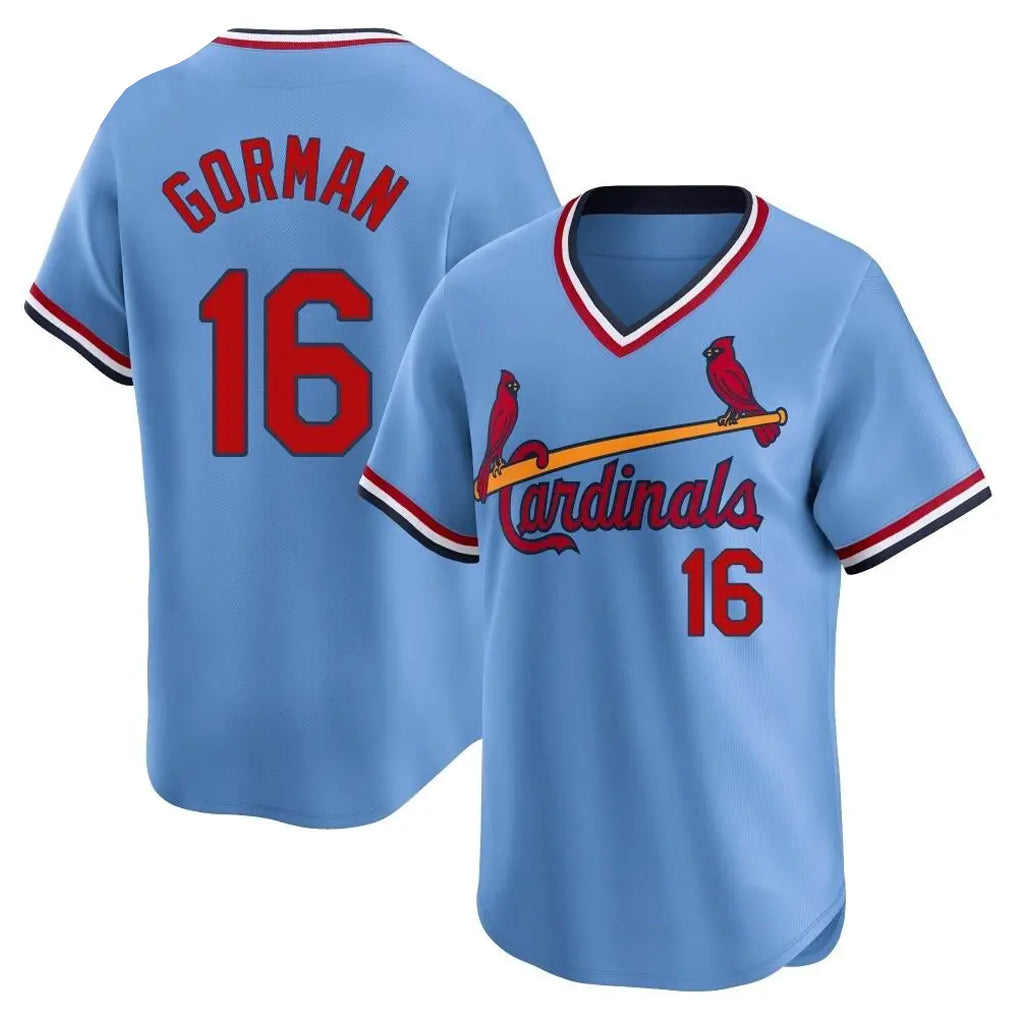 St. Louis Cardinals #16 Nolan Gorman Player Light Blue City Connect Home T-shirt Hdoa Stitched Jerseys