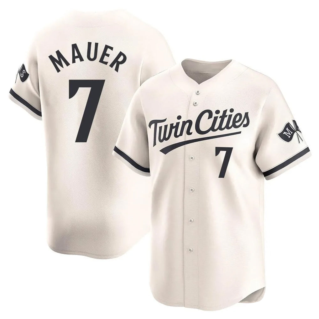M.Twins #7 Joe Mauer Player Cream Home Limited Hdoa Stitched Jerseys