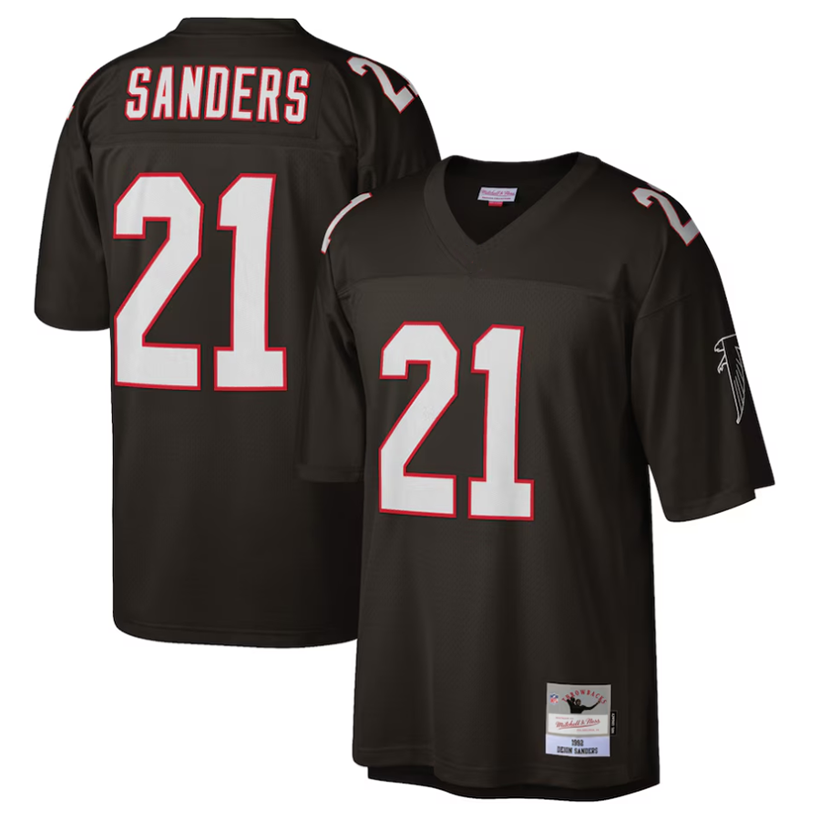 A.Falcons #21 Deion Sanders Mitchell & Ness Black 1992 Retired Player Replica Hdoa Stitched Jerseys