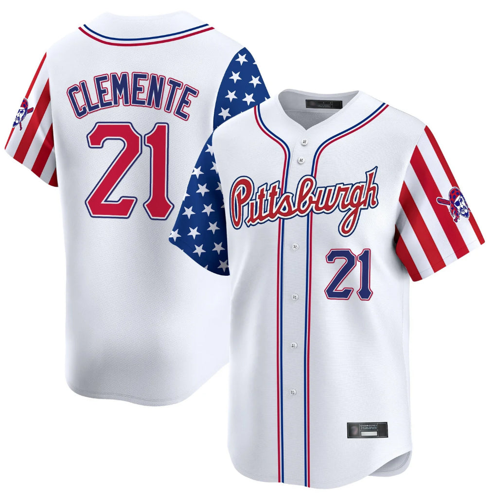 P.Pirates #21 Roberto Clemente Player White 2025 Independence Day Vapor Premier Limited Hdoa Stitched Jerseys