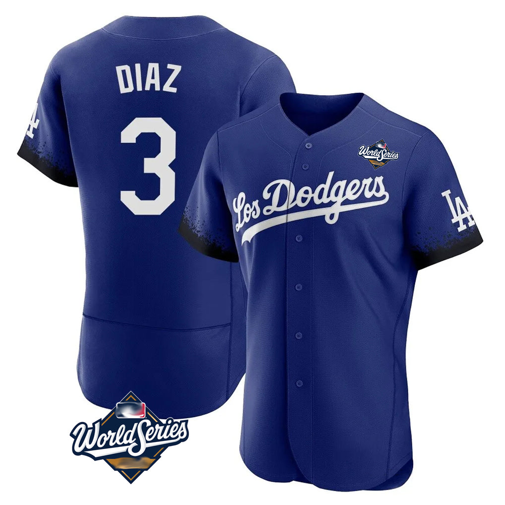 LA.Dodgers #3 Edwin D¨ªaz Player Royal World Series City Connect Elite Home Hdoa Stitched Jerseys