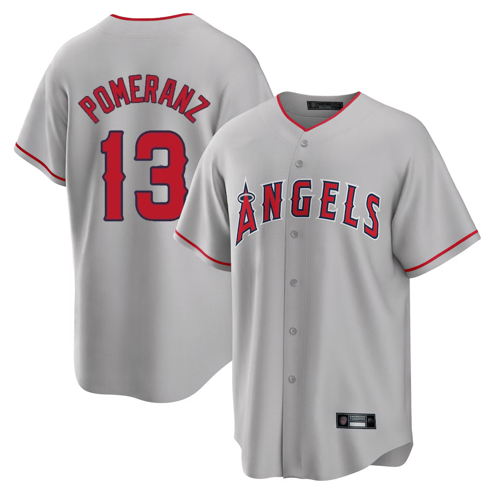 LA.Angels #13 Drew Pomeranz Player Gray Home Game Hdoa Stitched Jerseys