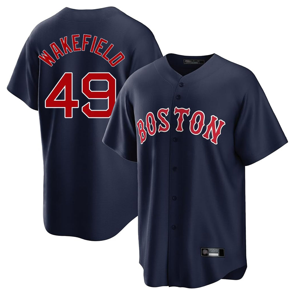 B.Red Sox #49 Tim Wakefield Player Navy Home Game Hdoa Stitched Jerseys