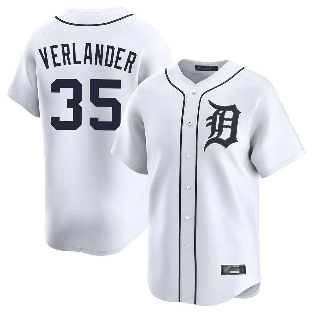 D.Tigers #35 Justin Verlander Player White Home Limited Hdoa Stitched Jerseys