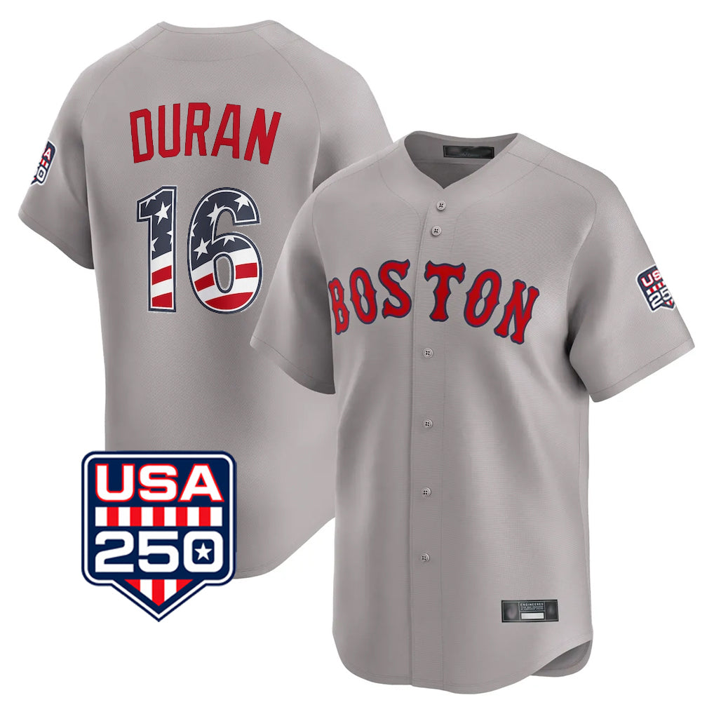 B.Red Sox #16 Jarren Duran Player Gray Road USA 250 Fourth of July Limited Home Game Hdoa Stitched Jerseys