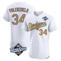 LA.Dodgers #34 Fernando Valenzuela Player Gold World Series Limited Elite Home Hdoa Stitched Jerseys