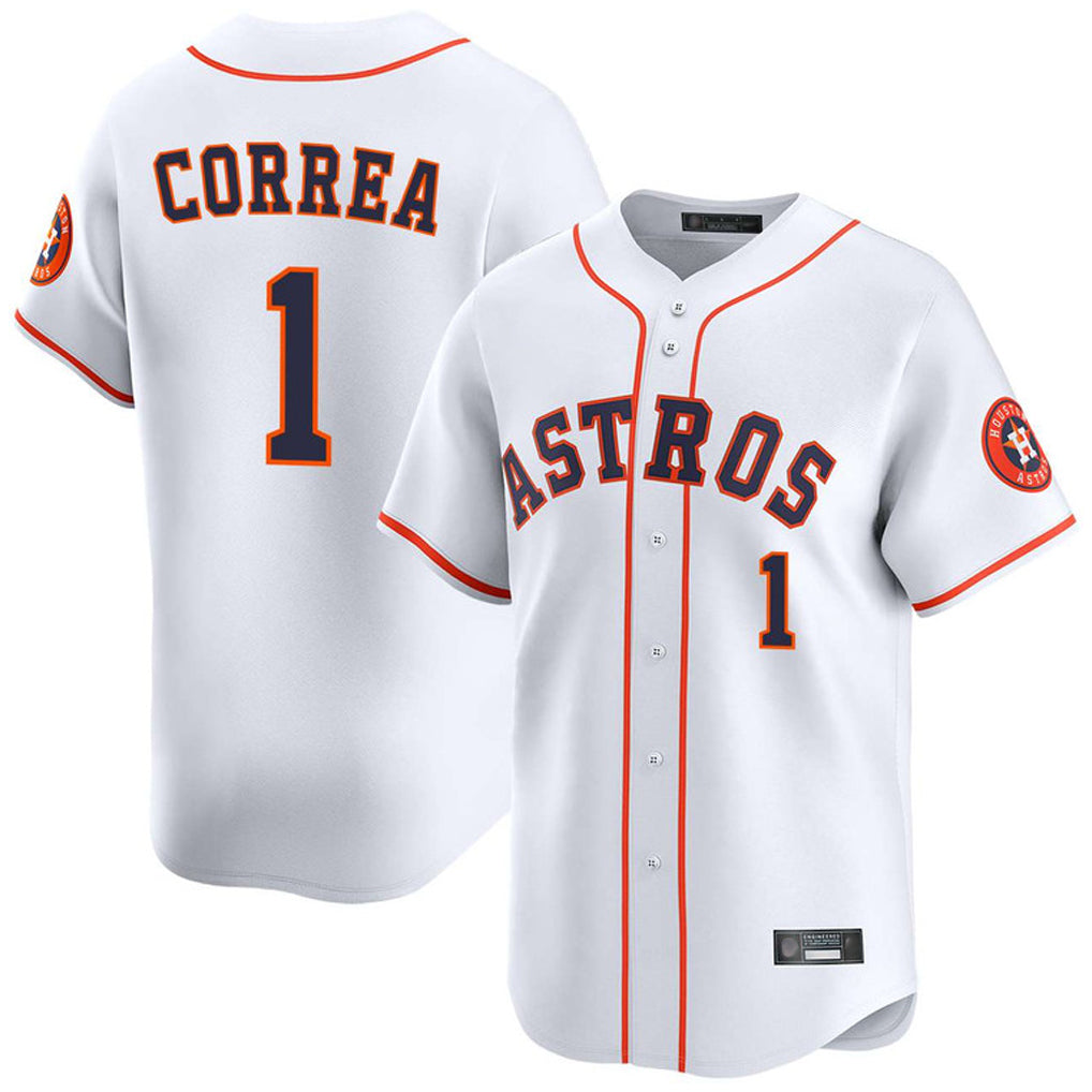 H.Astros #1 Carlos Correa Player White Home Limited Hdoa Stitched Jerseys
