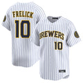 M.Brewers #10 Sal Frelick Player White Stripes Home Limited Game Hdoa Stitched Jerseys
