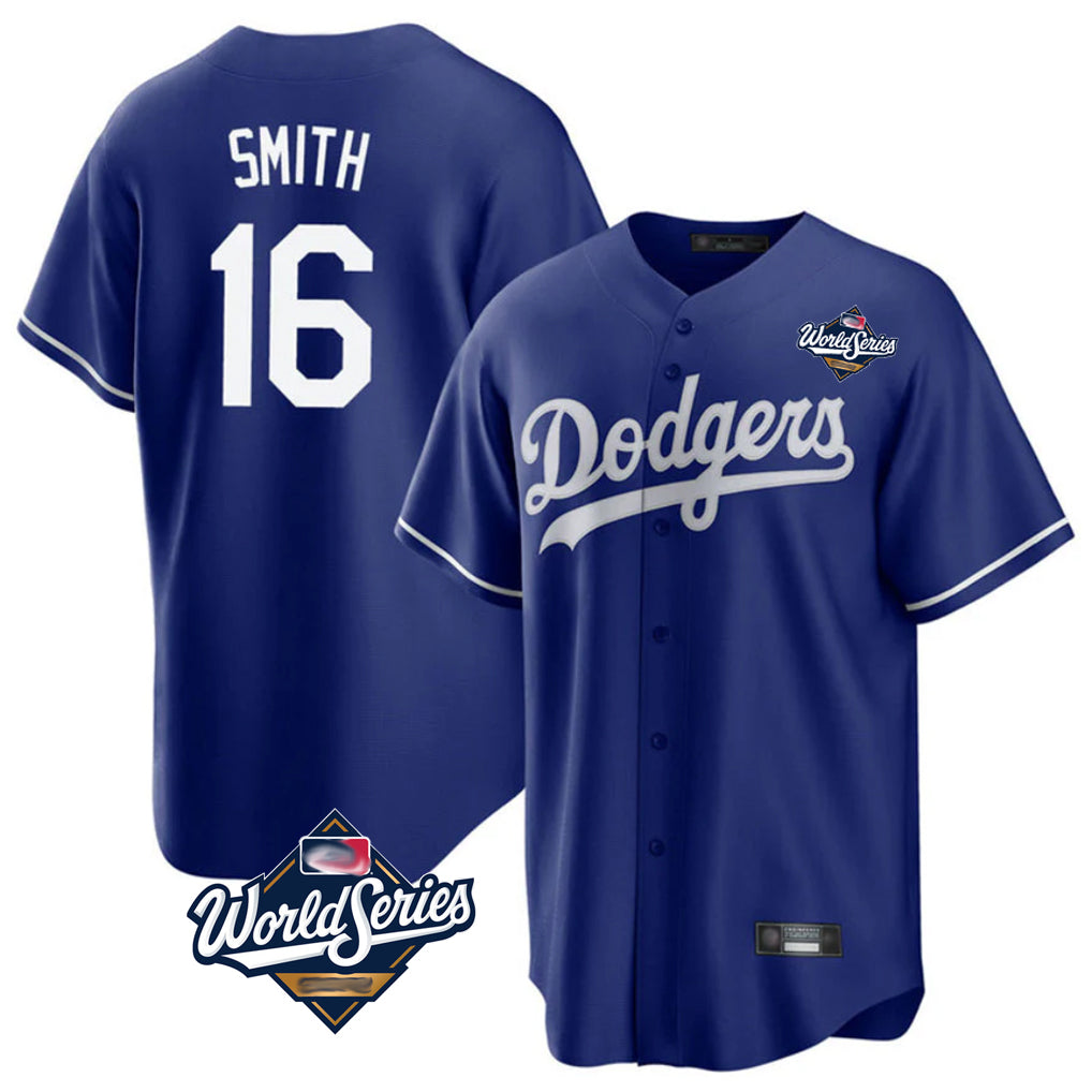 LA.Dodgers #16 Will Smith Player Royal World Series Game Hdoa Stitched Jerseys