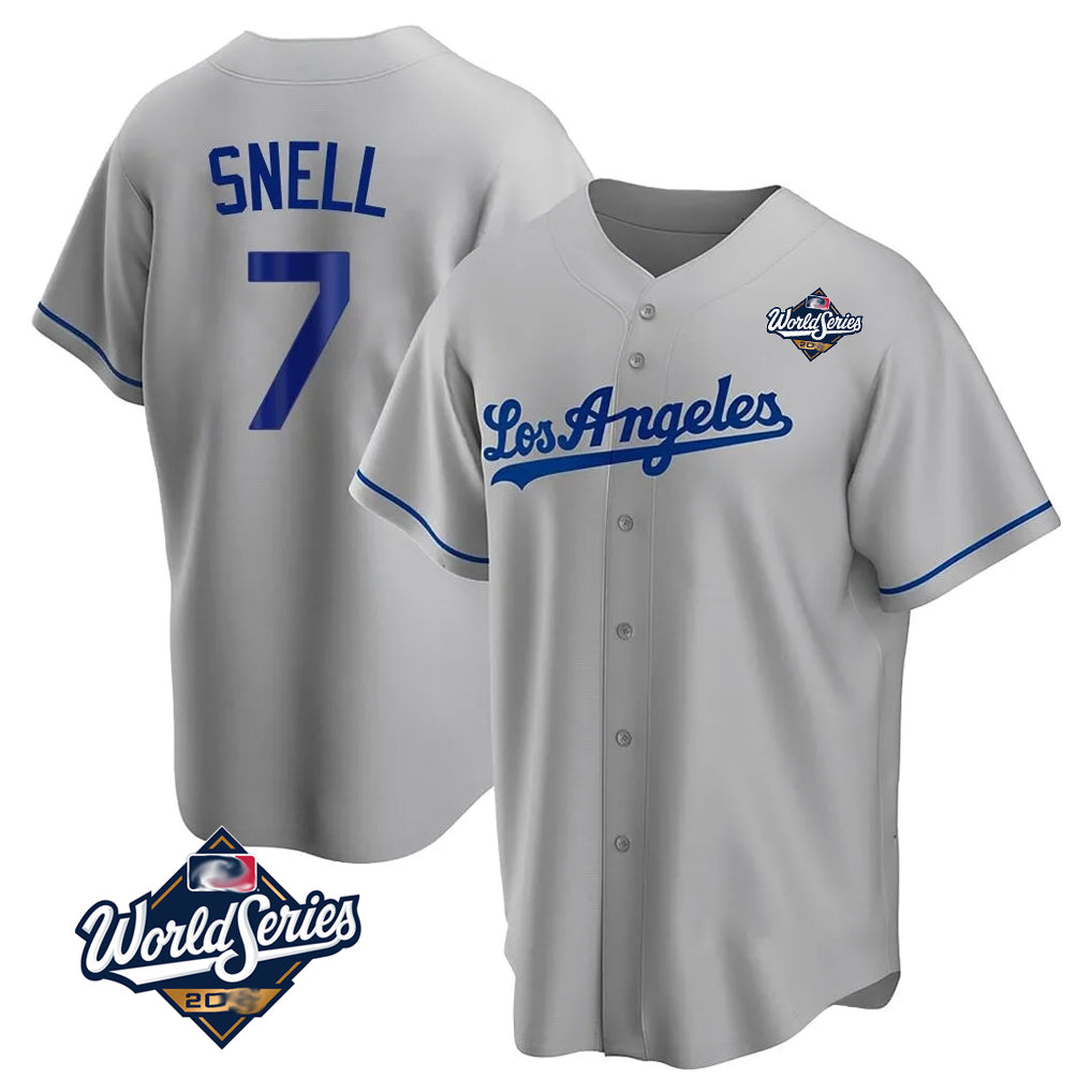 LA.Dodgers #7 Blake Snell Player Gray World Series Road Game Hdoa Stitched Jerseys
