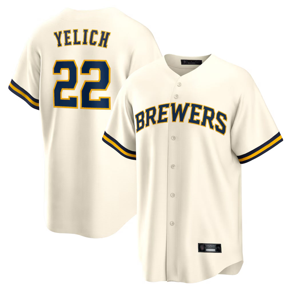 M.Brewers #22 Christian Yelich Player Cream Home Game Hdoa Stitched Jerseys