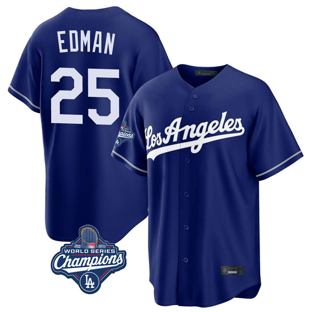 LA.Dodgers #25 Tommy Edman Player Royal World Series Meet Game Hdoa Stitched Jerseys