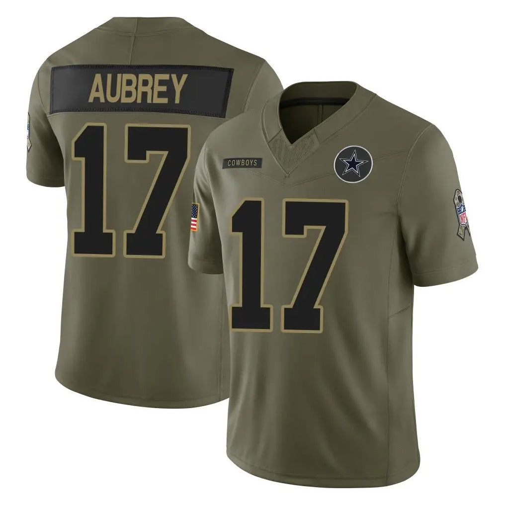 D.Cowboys #17 Brandon Aubrey Player Olive 2025 Salute to Service Limited Home Game Hdoa Stitched Jerseys