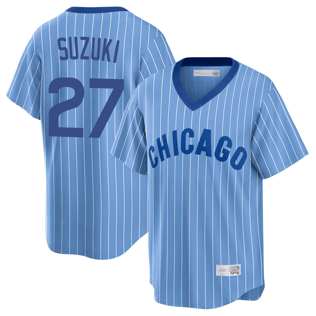 C.Cubs #27 Seiya Suzuki Player Blue T-shirt Cooperstown Collection Limited Hdoa Stitched Jerseys