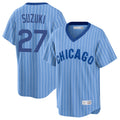 C.Cubs #27 Seiya Suzuki Player Blue T-shirt Cooperstown Collection Limited Hdoa Stitched Jerseys
