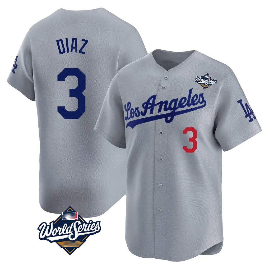 LA.Dodgers #3 Edwin D¨ªaz Player Gray World Series Limited Home Hdoa Stitched Jerseys