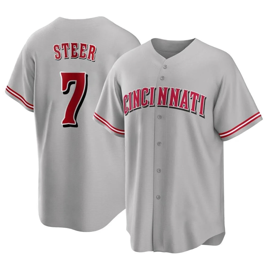 C.Reds #7 Spencer Steer Player Gray Home Game Hdoa Stitched Jerseys