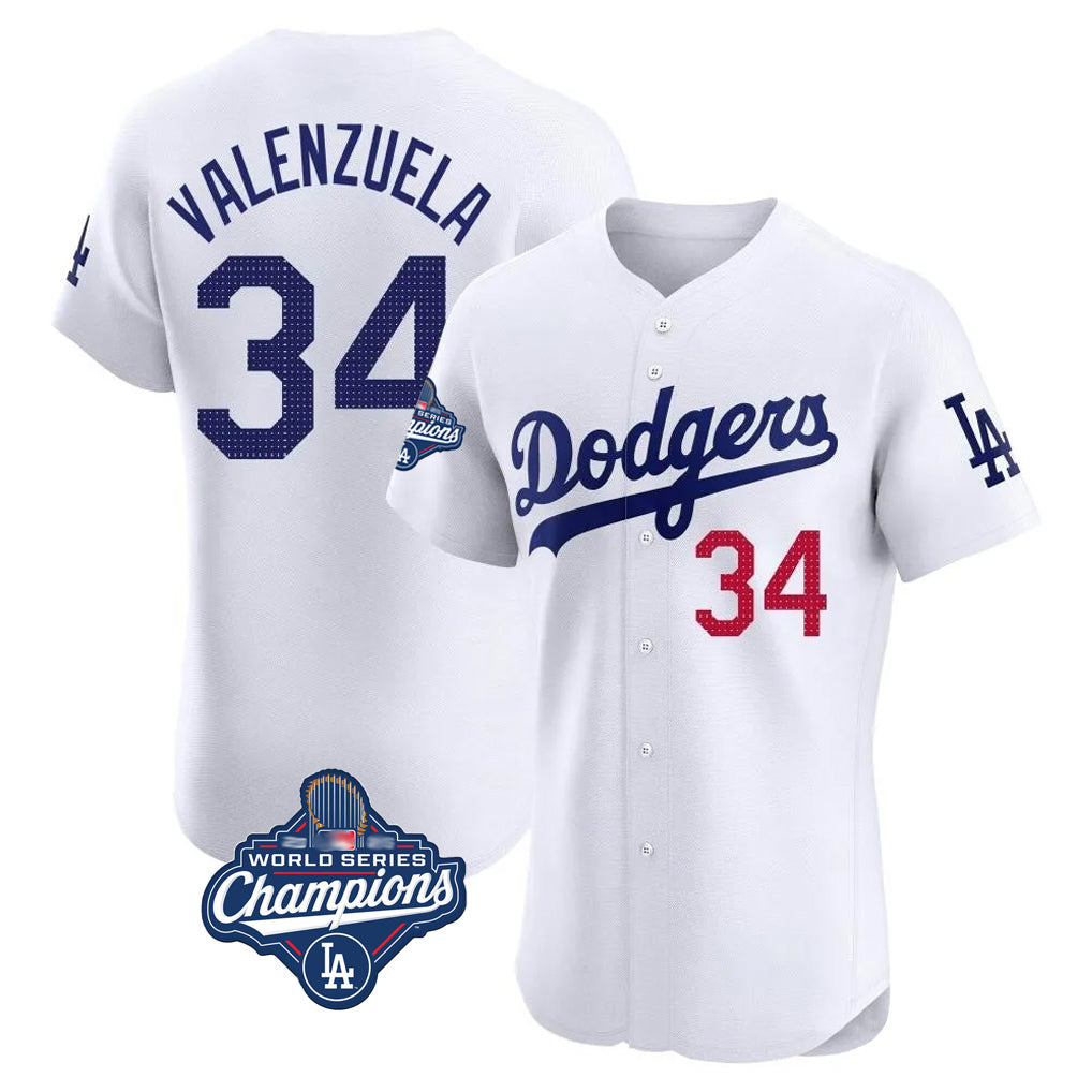 LA.Dodgers #34 Fernando Valenzuela Player White World Series Meet Limited Elite Home Hdoa Stitched Jerseys