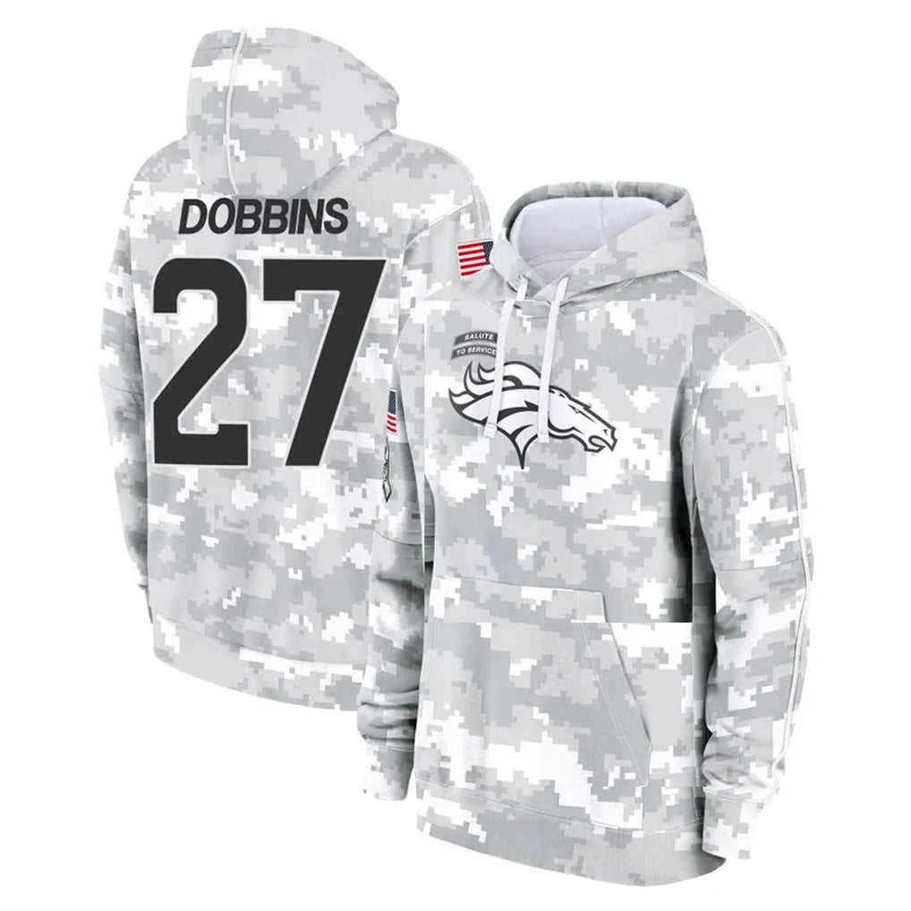 D.Broncos #27 J.K. Dobbins Player Arctic Camo Salute to Service Hoodies Limited Game Hdoa Stitched Jerseys