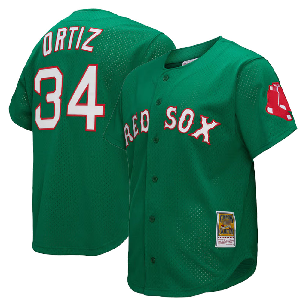 B.Red Sox #34 David Ortiz Player Green Mitchell & Ness Cooperstown Collection Mesh Home Hdoa Stitched Jerseys