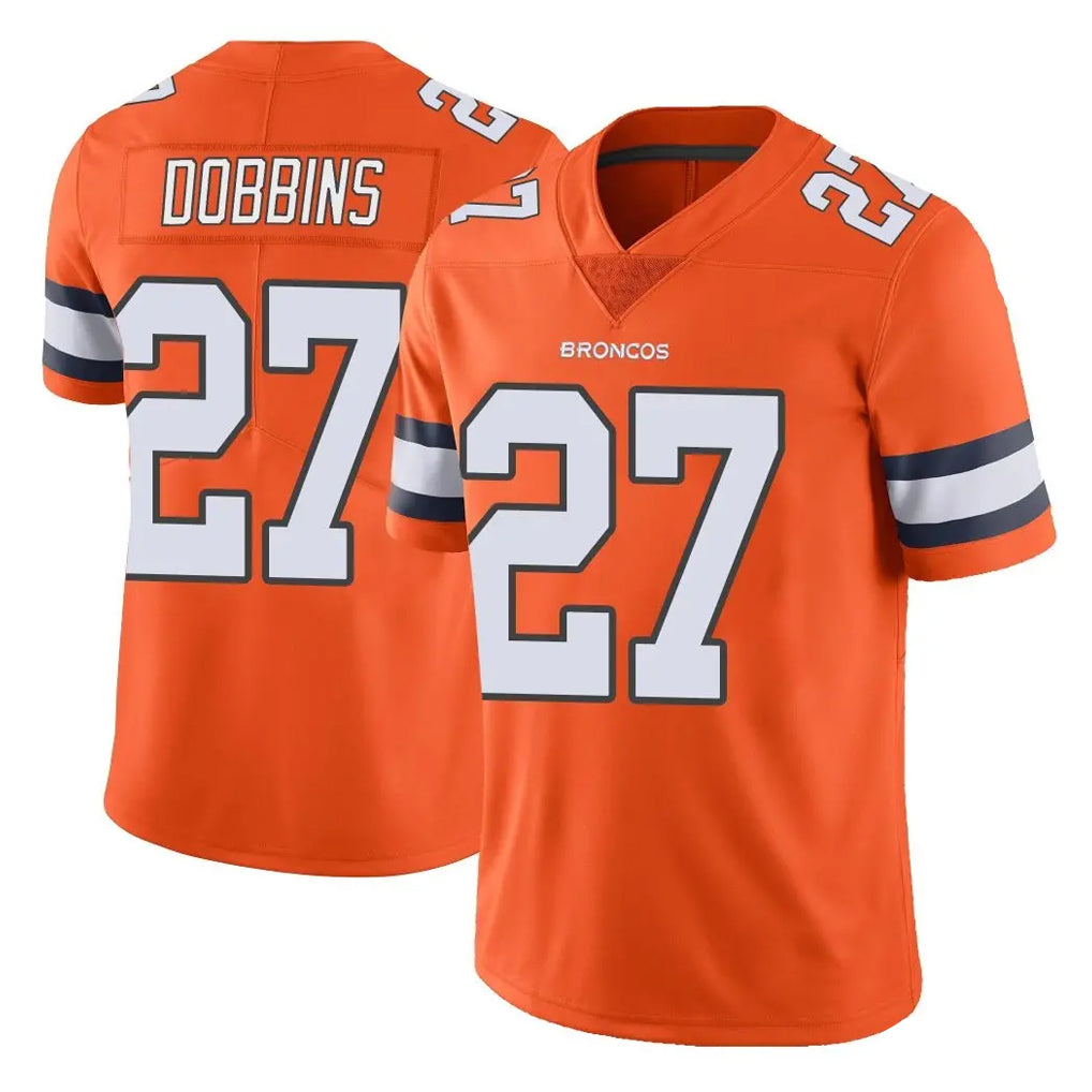 D.Broncos #27 J.K. Dobbins Player Orange Vapor Untouchable Limited Home Game Hdoa Stitched Jerseys