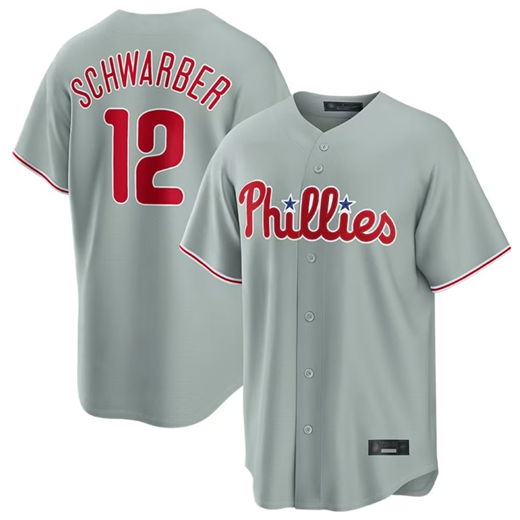 P.Phillies #12 Kyle Schwarber Player Gray Home Game Hdoa Stitched Jerseys