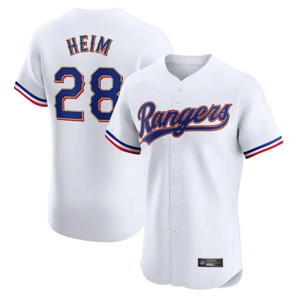 T.Rangers #28 Jonah Heim Player White Gold Collection Limited Elite Hdoa Stitched Jerseys