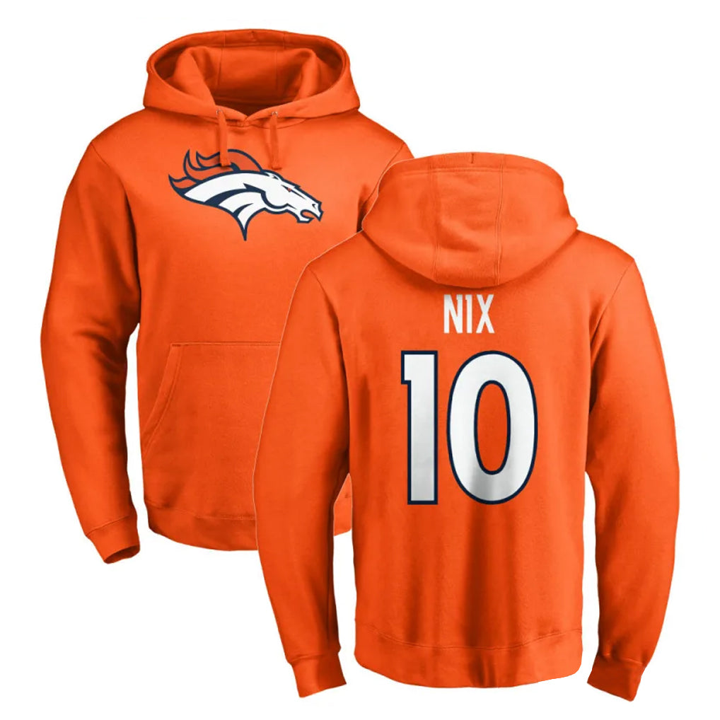 D.Broncos #10 Bo Nix Player Orange Pullover Hoodie Limited Hdoa Stitched Jerseys