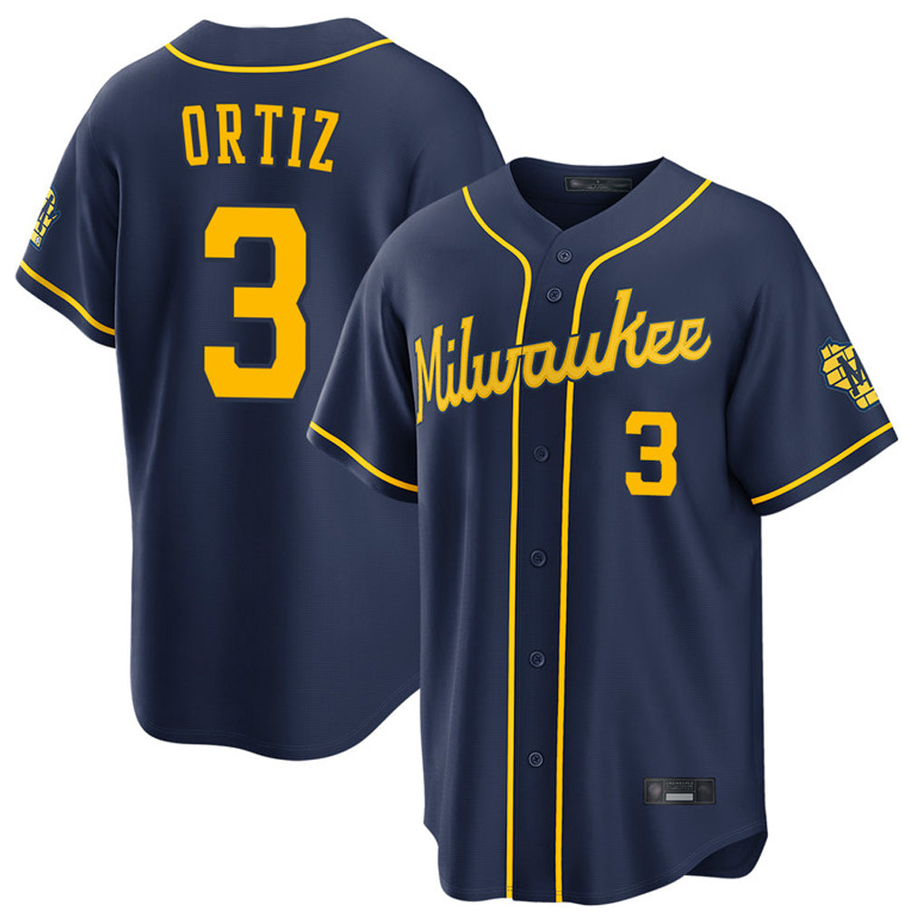 M.Brewers #3 Joey Ortiz Player Navy Home Stadium Game Hdoa Stitched Jerseys