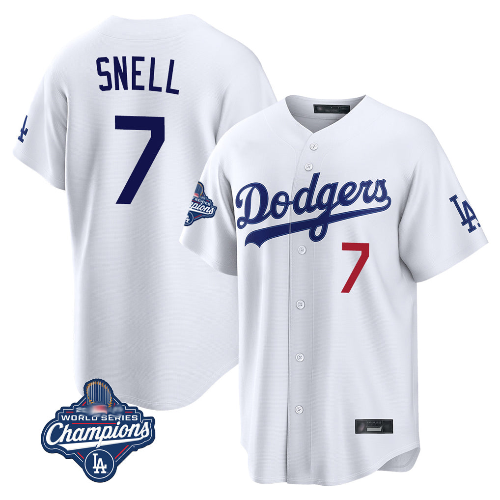 LA.Dodgers #7 Blake Snell Player White Game World Series Meet Home Hdoa Stitched Jerseys