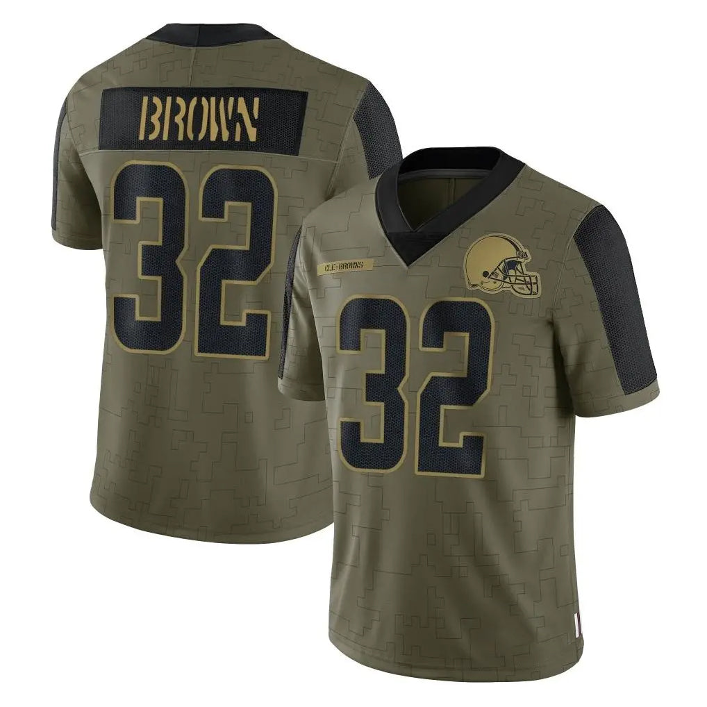 C.Browns #32 Jim Brown Player Olive Salute to Service Limited Home Game Hdoa Stitched Jerseys