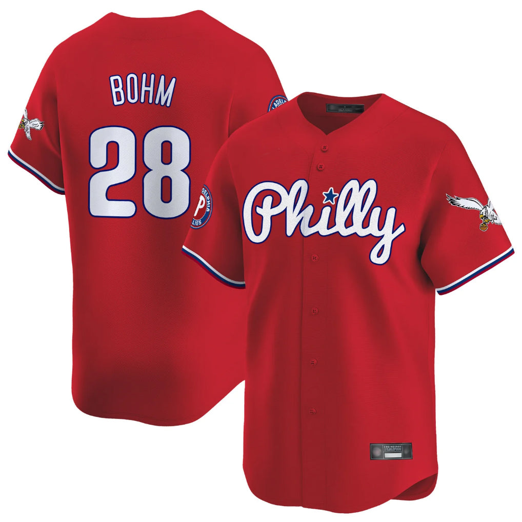 P.Phillies #28 Alec Bohm Player Red Phillies & Eagles Vapor Premier Limited Hdoa Stitched Jerseys