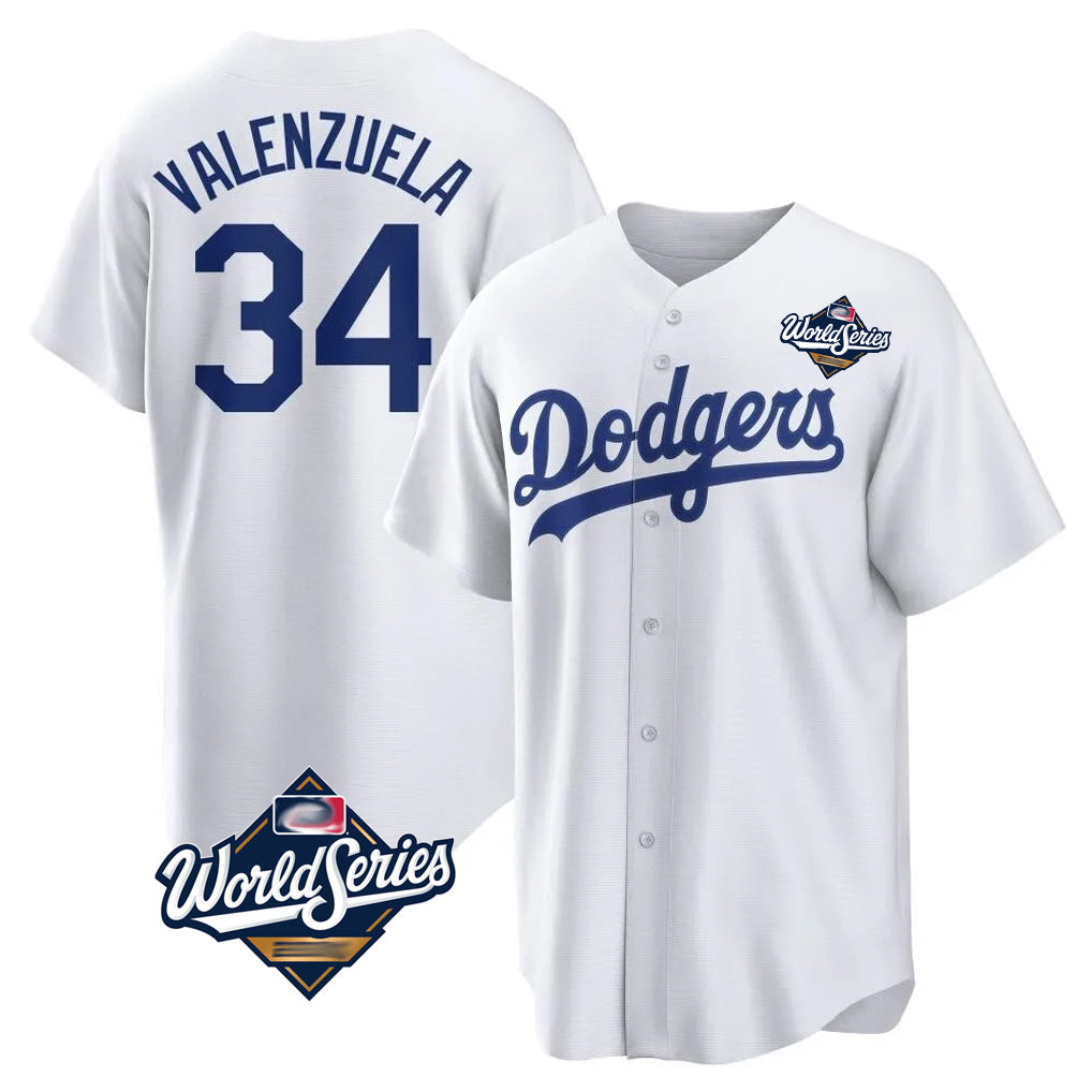 LA.Dodgers #34 Fernando Valenzuela Player White World Series Game Home Hdoa Stitched Jerseys
