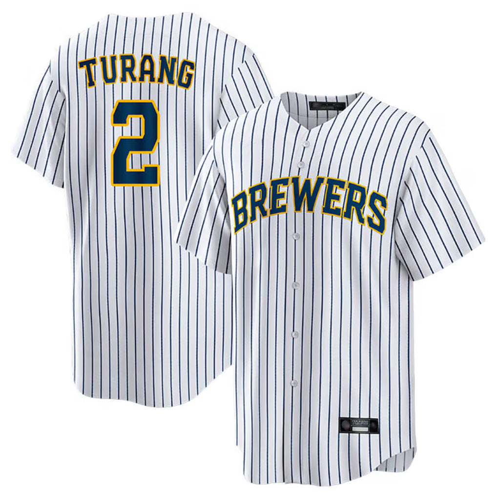 M.Brewers #2 Brice Turang Player White Stripes Home Game Hdoa Stitched Jerseys