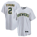 M.Brewers #2 Brice Turang Player White Stripes Home Game Hdoa Stitched Jerseys