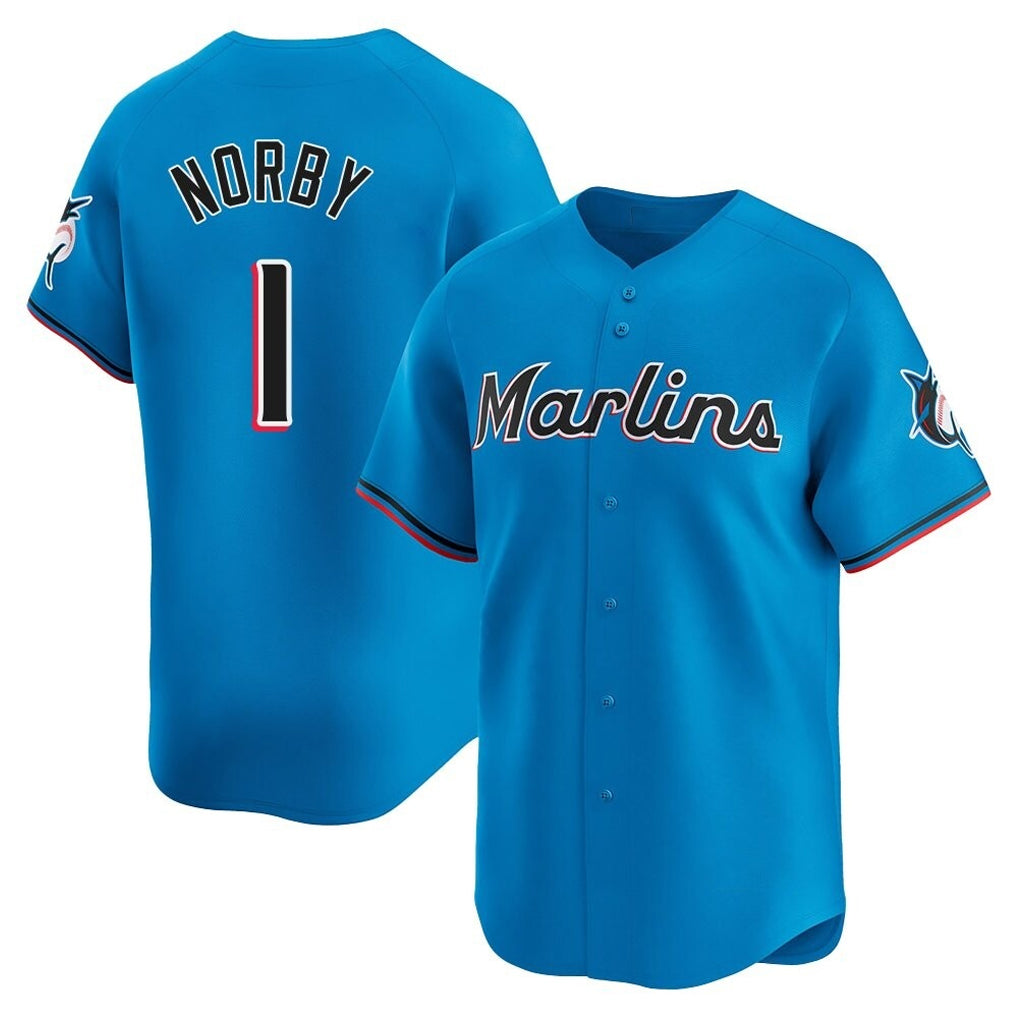 M.Marlins #1 Connor Norby Player Blue Home Limited Hdoa Stitched Jerseys