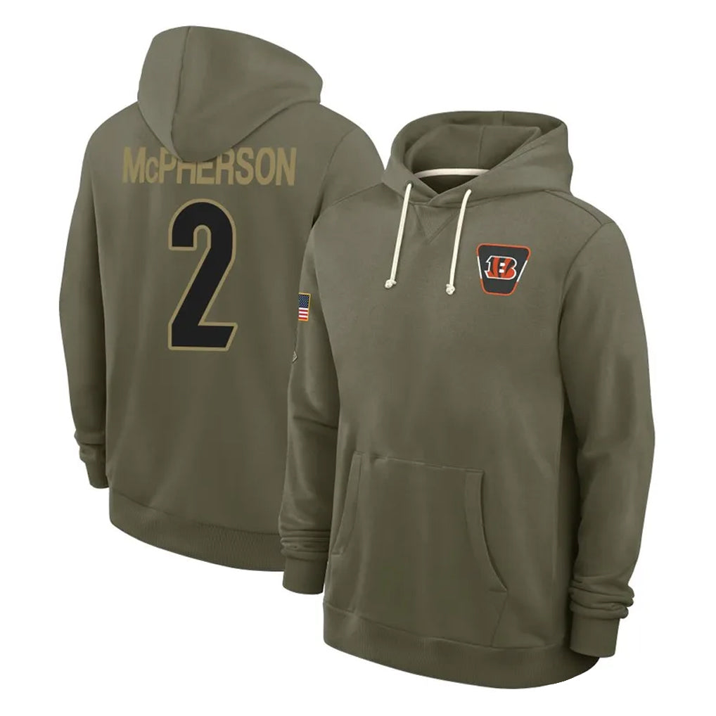 C.Bengals #2 Evan McPherson Player Olive Salute to Service Pullover Hoodies Limited Hdoa Stitched Jerseys