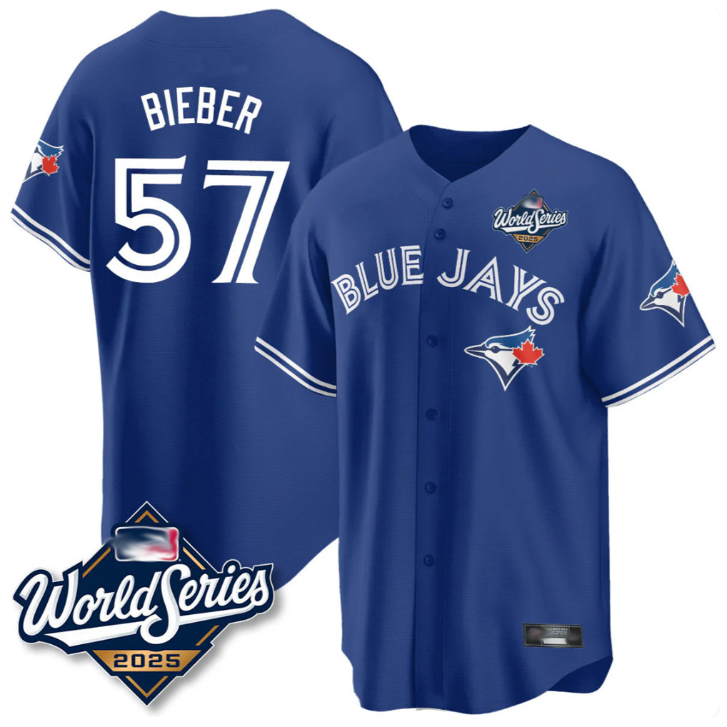 T.Blue Jays #57 Shane Bieber Player Royal 2025 World Series All Hdoa Stitched Jerseys